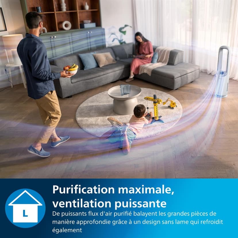 Philips Air Performer 2in1: Purifier and Fan - 70 m², Removes 99.97% of Allergens and Pollutants. HEPA Filter, Smart Sensors, Alexa, App. Quiet and Low Consumption (AMF765/10) - 6