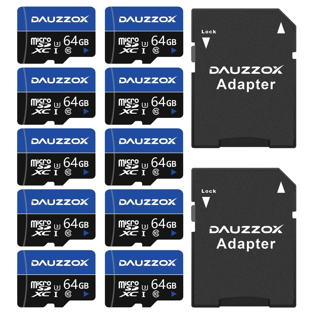 Carte Micro SD 64Go Lot de 10, DAUZZOX Cartes Micro Mémoi…