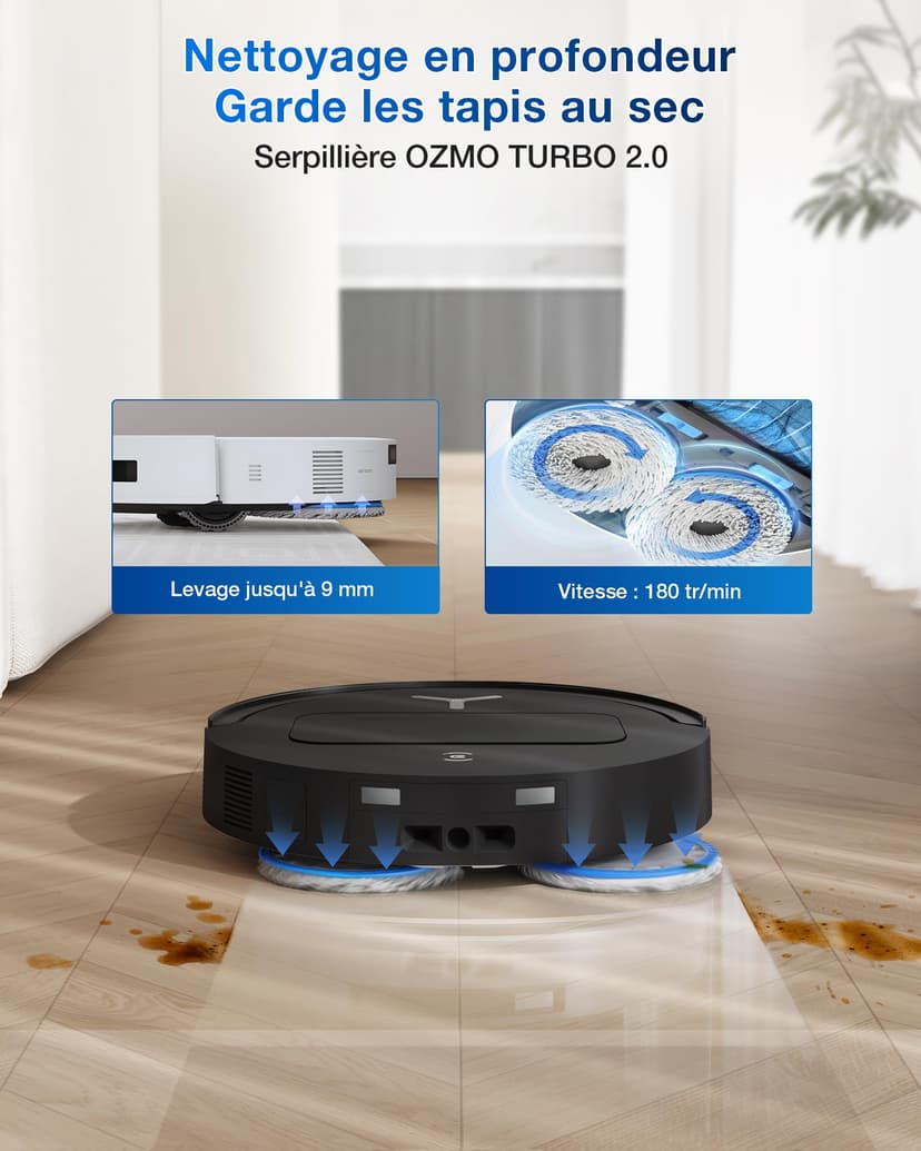 ECOVACS T50 Omni GEN2 Aspirateur Robot avec Station, Puissance 21000Pa, Brosse latérale et serpillière Extensibles, ZeroTangle 2.0, AIVI 3D 2.0, Lavage à l'eau Chaude 75℃, Ultra-Mince 81 mm, Noir - 7