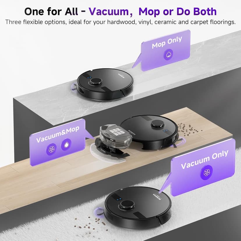 MONSGA Robot Vacuum with Mop, 7000Pa Powerful Suction, Lidar Navigation Robotic Vacuum with 3.5L Self-Empty Station, 180mins Runtime, APP/Remote/Voice Control, for Hard Floors and Carpets (MS1MAX) - 3