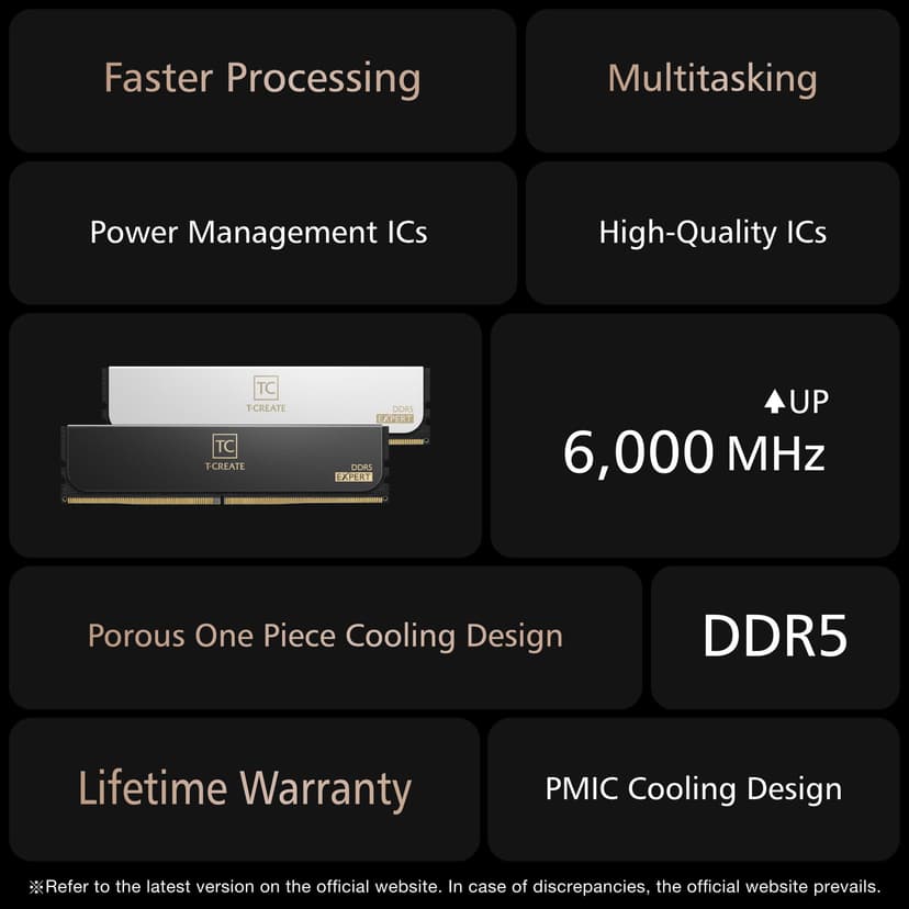 TEAMGROUP T-Create Expert Overclocking 10L DDR5 32GB Kit (2 x 16GB) 6000MHz (PC5-48000) CL38 Desktop Memory Module Ram - CTCED532G6000HC38ADC01 - 7