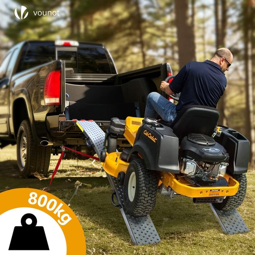 VOUNOT® Set of 2 Loading Ramps, Heavy Duty Foldable Galvanized Metal Ramps Non-Slip with Hook Safety Straps for Van, Lawnmower, ATV, Quad Motorcycle, 800 kg Max Loading - 6