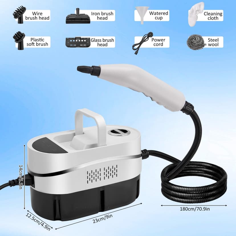 Nettoyeur Vapeur Portable 1200ML, 2500W Nettoyeur Vapeur Manuel avec 8 Accessoires, 4.5 Bar, Steam Cleaner pour Cuisine, Salle de Bain, Voiture, Sol, Canapé, Carrelage et Joints - 6