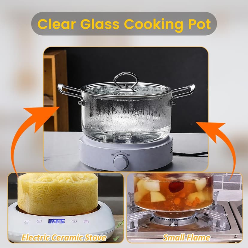 4.5L Glass Cooking Pot with Lid - Heat-Resistant Borosilicate Simmer Pot Soup Pot Transparent Saucepan Stockpot Double Handles for Pasta Noodle Soup Milk Tea and Salad - 3