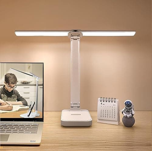 40CM Double Head LED Desk Lamp, 4000mAh Lamp, 3 Dimmable Color Modes, USB Charging Port, Eye Protection Folding Table Lamp for Office Lighting, Reading, Drawing