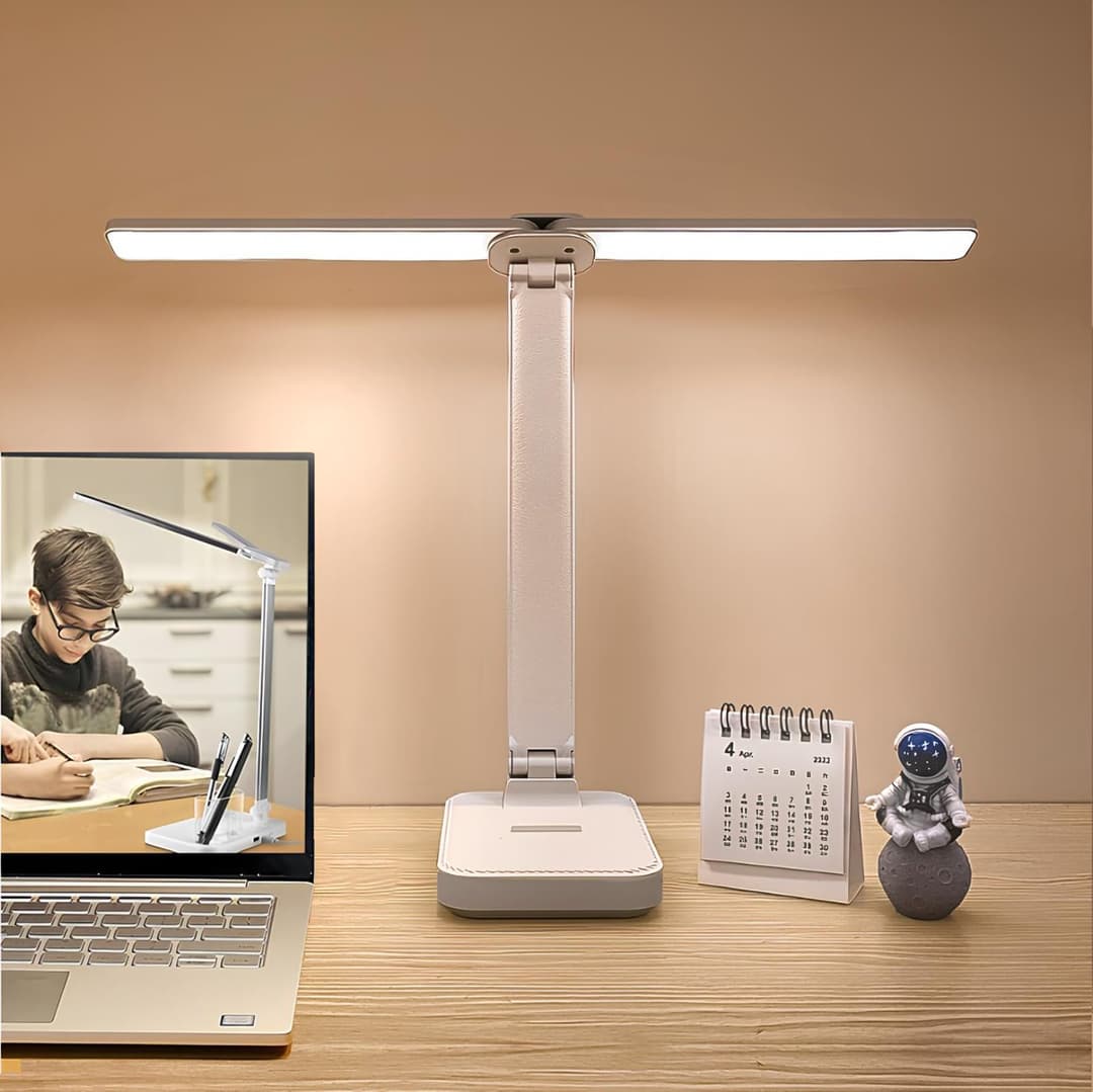 40CM Double Head LED Desk Lamp, 4000mAh Lamp, 3 Dimmable Color Modes, USB Charging Port, Eye Protection Folding Table Lamp for Office Lighting, Reading, Drawing