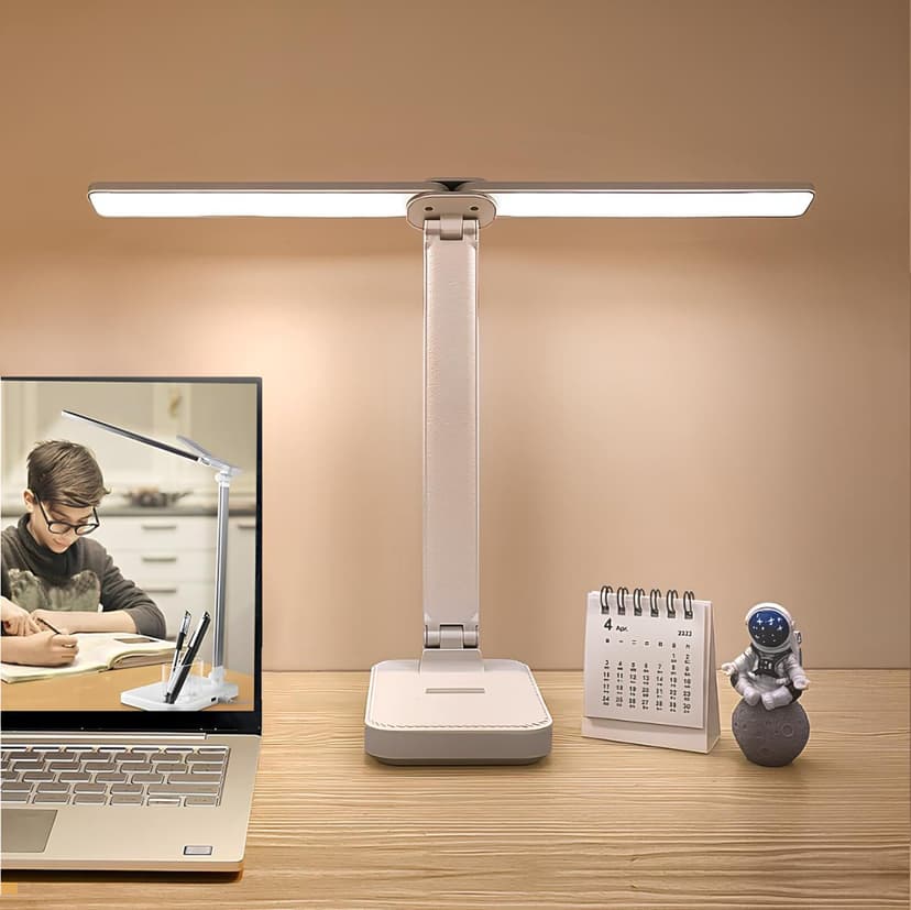 40CM Double Head LED Desk Lamp, 4000mAh Lamp, 3 Dimmable Color Modes, USB Charging Port, Eye Protection Folding Table Lamp for Office Lighting, Reading, Drawing - 1