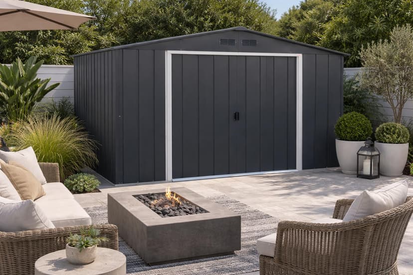 Duramax ECO 10 x 10 (9.74 m2) Metal Garden Storage Shed, Hot-Dipped Galvanized Metal Garden Shed, Tool Storage Shed, Strong Reinforced Roof Structure, Maintenance-Free Metal Shed, Anthracite - 2
