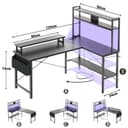 iSunirm L Shaped Gaming Desk with Power Outlets & LED Lights, Small L- Shaped Computer Corner Desk with Monitor Stand & Storage Shelf, Gaming Table with Storage Bag, Black - 3