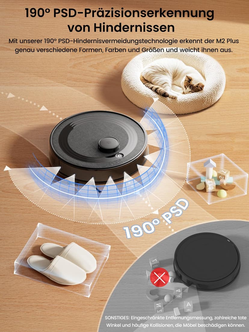 Lefant M2 Plus Aspirateur Robot Laveur avec Station 6000Pa Vidage Automatique Poussière,Navigation Laser Cartographie,Évitement d'obstacles PSD,Idéal pour Poils d'animaux/Tapis, WiFi/App/Alexa, Noir - 5