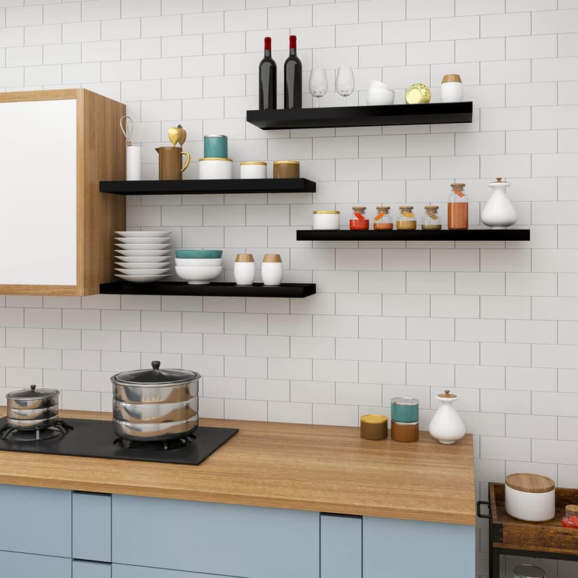 WOLTU Volato RG9478sz Floating Wall Shelf High Gloss Black, CD DVD Shelf Bookshelf Wooden Board 60x22.9x3.8cm - 4