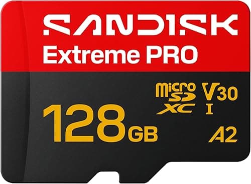 SANDISK Extreme PRO microSDXC 128GB, UHS-I + SD Adapter (up to 250MB/s read, 120MB/s write speed, 5K, 3K, 4K UHD, C10, V30, U3, A2) For Action Cams, Drones, Android devices, Laptops