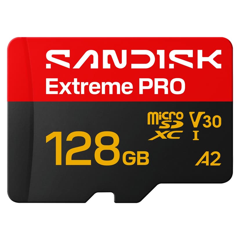 SANDISK Extreme PRO microSDXC 128GB, UHS-I + SD Adapter (up to 250MB/s read, 120MB/s write speed, 5K, 3K, 4K UHD, C10, V30, U3, A2) For Action Cams, Drones, Android devices, Laptops - 1