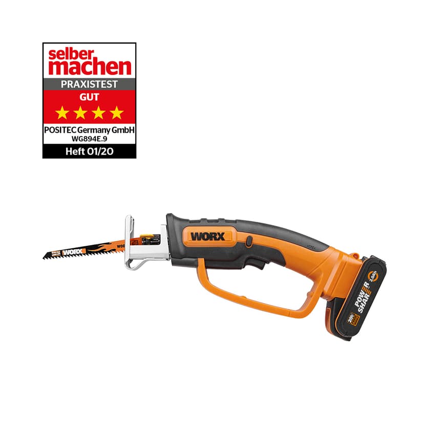 Worx WG894E 20V Cordless Sabre Saw, Up to 60 mm in Wood, 16 mm Stroke, Multi-Material, Cuts Wood and Steel, Compact and Light, with 1 x 2Ah Battery, Charger and 3 Blades - 2