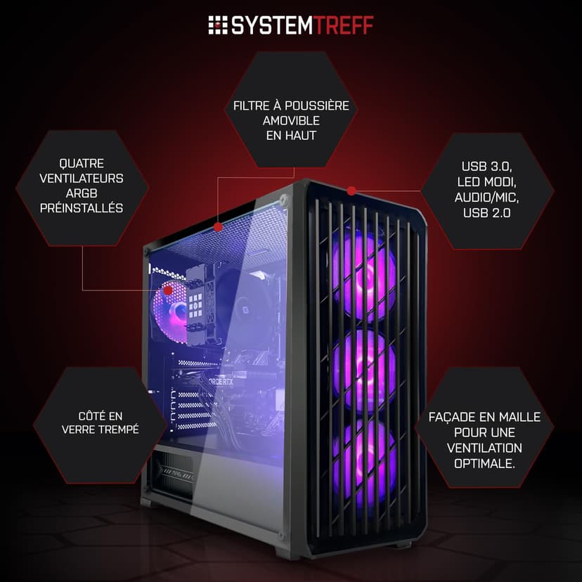 SYSTEMTREFF PC Gamer AMD Ryzen 7 5700X 8x4.6GHz | Nvidia RTX 5060 8Go DX12 | 1To M.2 NVMe | 32Go DDR4 RAM | Windows 11 | Ordinateur de Bureau WLAN pour Les Joueurs, Les Gamers & Streamer - 3