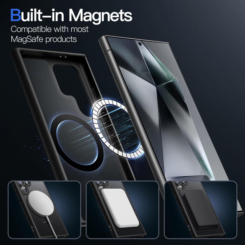 JETech Coque Magnétique pour Samsung Galaxy S24 Ultra 5G, Compatible avec MagSafe, Étui Housse Antichoc à Dos Translucide Mat (Noir) - 3