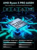 GMKtec M8 AMD Ryzen 5 Mini PC Windows 11 PRO 6650H (Beat 7430U, 6C/12T 4.50Ghz),16GB LPDDR5x 6400MHz RAM + 512GB Hard Drive PCle SSD/Dual NIC LAN 2.5GbE/Oculink/USB4/HDMI/USB-C/Micro PC - 3
