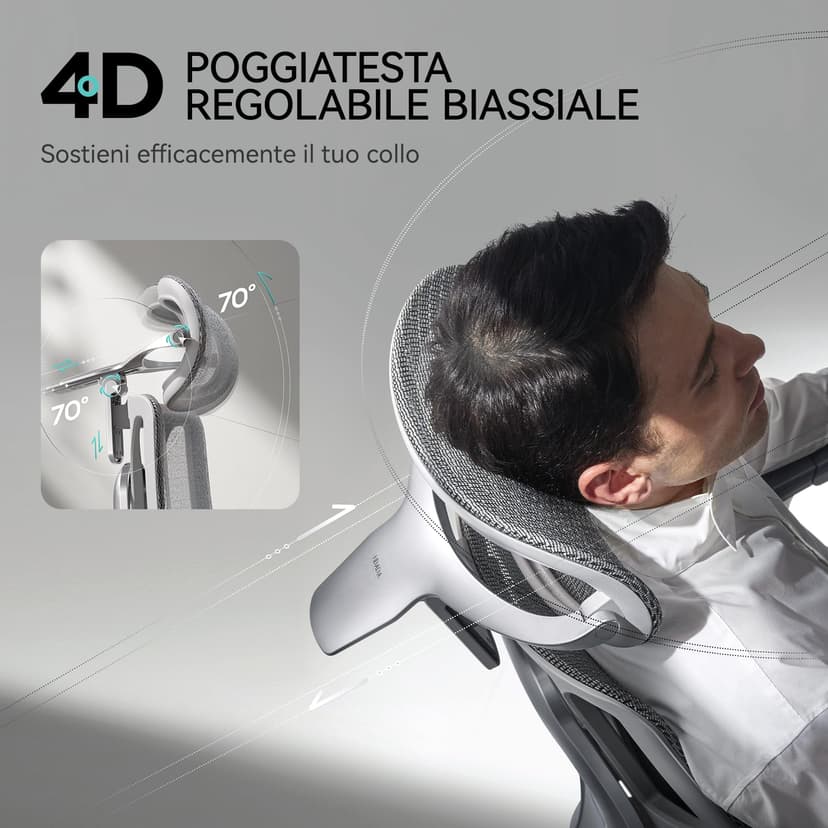 Hbada E3 Pro Fauteuil de Bureau Ergonomique, Système Lombaire Dynamique 3 Zones, Accoudoirs Réglables 6D, Tête avec Réglage 4D, Gris avec Repose-Pieds - 3