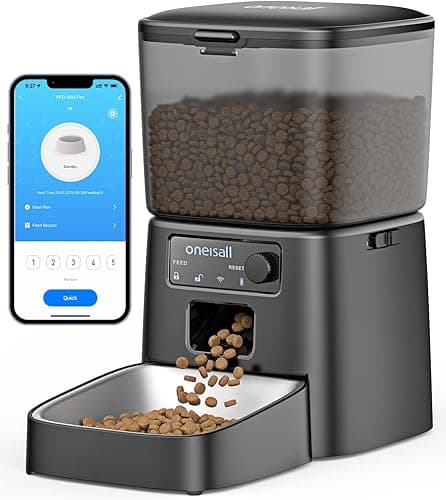 oneisall Automatic Cat Feeder, 2.4G WiFi Cat Food Dispenser with App Control, 3.5L Cat Feeder with Timer,1-12 Meals a Day with Stainless Steel Bowl
