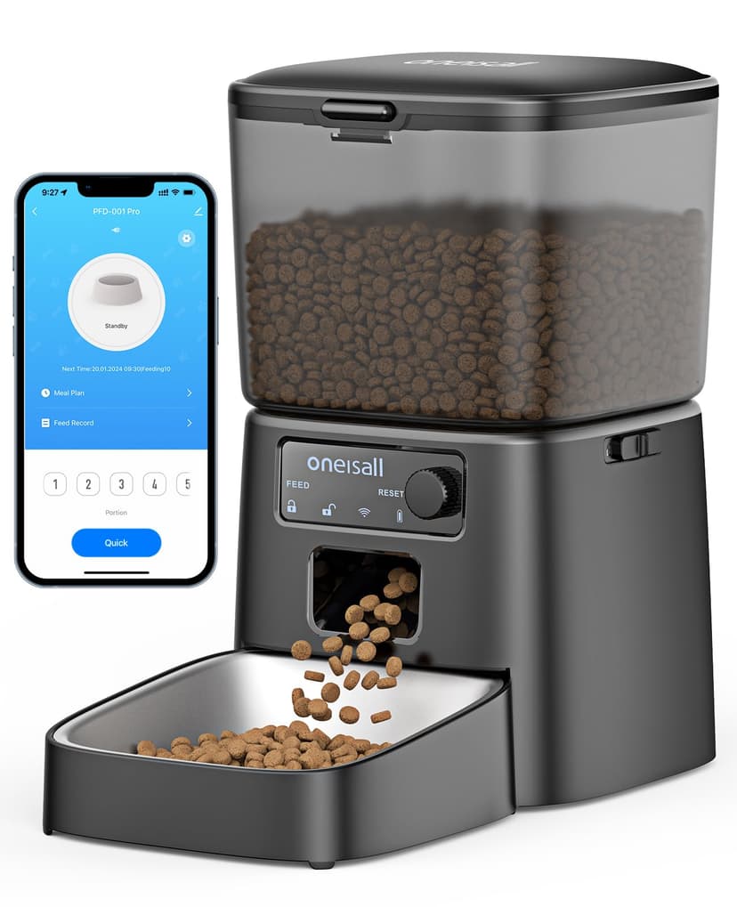 oneisall Automatic Cat Feeder, 2.4G WiFi Cat Food Dispenser with App Control, 3.5L Cat Feeder with Timer,1-12 Meals a Day with Stainless Steel Bowl - 1