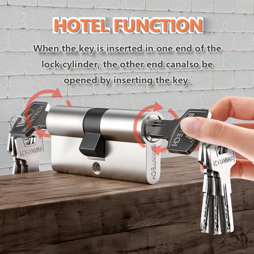 Bwintech 70mm(35/35) Nickel Zinc Alloy Euro Cylinder Lock,Door Barrel Lock,Key Key with 8 Horizontal dimple Keys,High Security for UPVC,Wooden,Composite Doors - 3