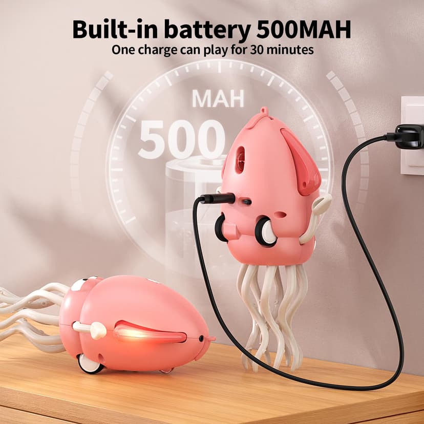 Smalody Smart Dancing Octopus Toy with LED Lights and Music, Rechargeable Interactive Baby Toys with Obstacle Avoidance, Ideal Sensory Gift for Christmas and Birthdays (Red) - 5