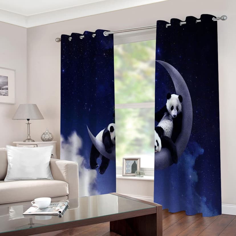 Rideau Thermique Occultant Isolant Anti Chaleur Et Anti Froid Fenetre Extérieur Grande Largeur 3D Panda De Dessin Animé Étoile 170X200Cm Lot De 2 Rideau Salon Chambre Enfant Moderne Rideaux À Oeillet - 2