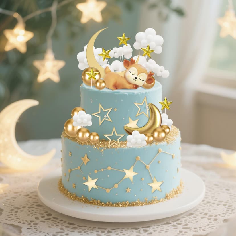 33 Pièces Deco Gateau Bebe Decoration,Cake Topper Lune Étoiles Nuages avec Faon, Décoration de Gâteau pour Bébé, Décoration Gateau Anniversaire Garçon Fille, Décorations de Fête Prénatale - 5