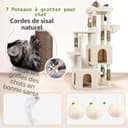 Globlazer Arbre à Chat Beige Grand avec 2 Grande Niches, Doux Plate-Forme, Griffoirs en Sisal, Arbre a Chat Stable Haut 156 cm avec Grandes Bases Tronc épais pour Gros Chats Chatons (F61, Beige) - 5
