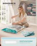 SONGMICS Vacuum Storage Bags, Vacuum Seal Suction Bags for Clothes Bedding Travel, Space Saver Reusable, with Hand Pump, 8 Pack, 2M/3L/3J, Transparent LVB105W101 - 2