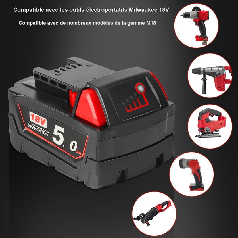 Waitley M18B5 18V 5.0Ah Compatible with Milwaukee M18 48-11-1850 48-11-1852 48-11-1820 48-11-1828 48-11-1830 Cordless Power Tools - 6
