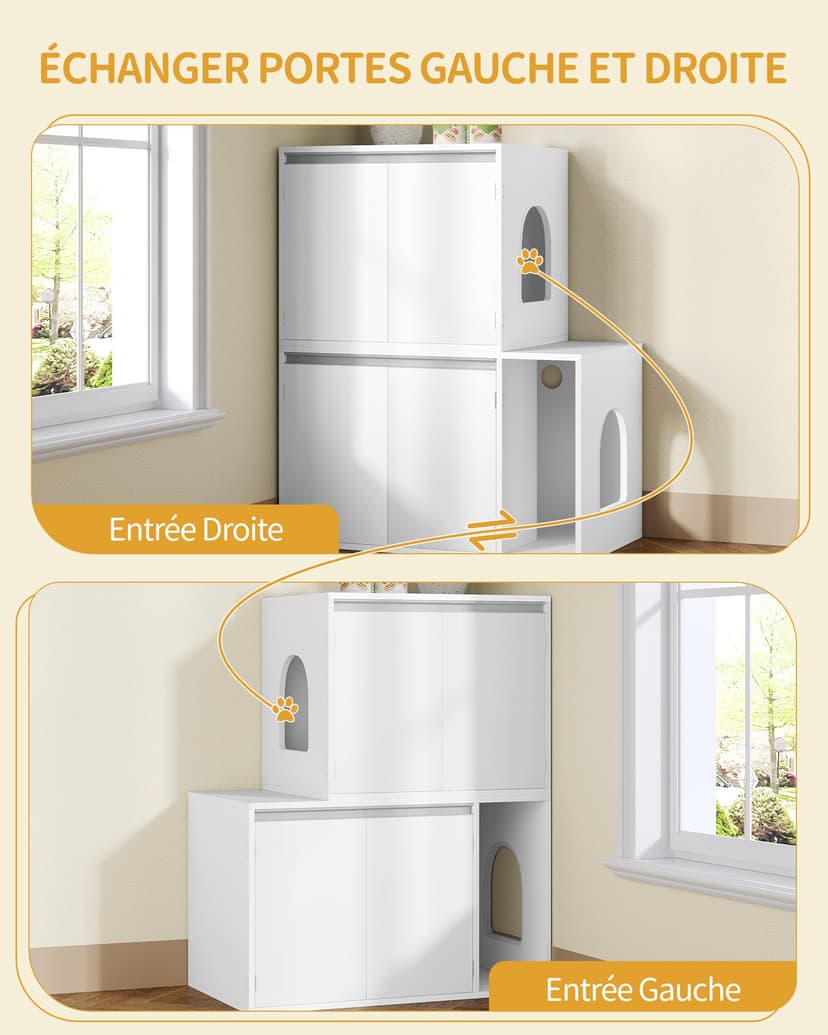 Hzuaneri Cat Litter Box Enclosure for 2 Cats, Hidden Litter Box Furniture Cabinet, Double Layer Indoor Cat House, Can be Used as TV Cabinet, 140 x 48.3 x 48 cm, White CB65603X - 6