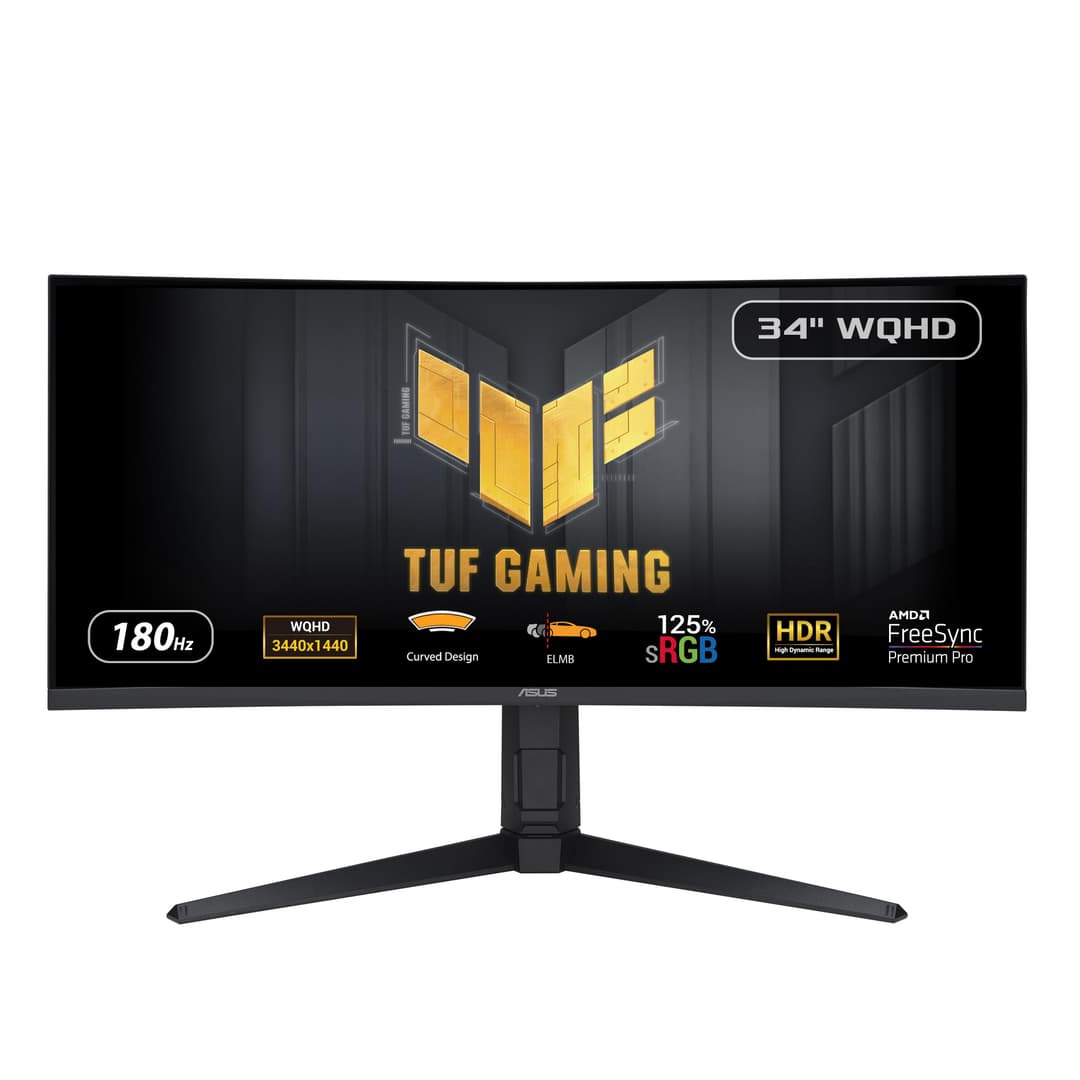 ASUS TUF Gaming VG34VQL3A Curved Monitor – 34 inch WQHD (3440 x 1440), 180Hz, 1500R, Curved design, Extreme Low Motion Blur, Freesync Premium Pro, 1ms (GTG), 125% sRGB, DisplayHDR 400