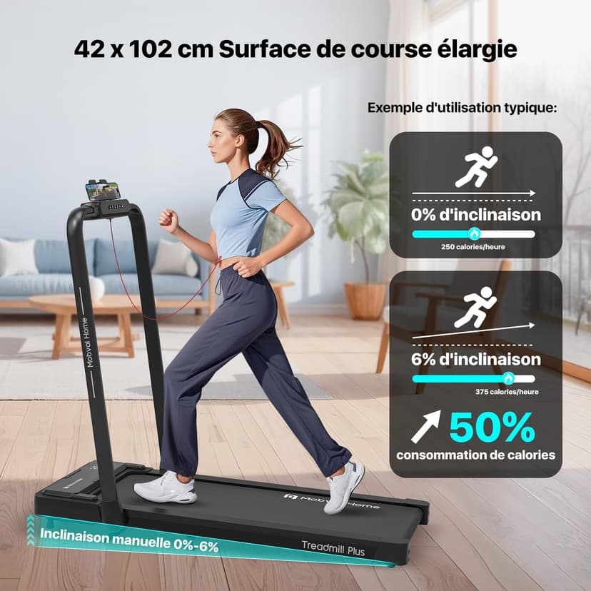 Mobvoi 6% Incline Smart AI Foldable Treadmill Walking Pad Speaker TicSports APP 12 KMH 120 KG Portable Compact Treadmills for Home Office Under Desk Treadmill with LED Display Remote Control - 6