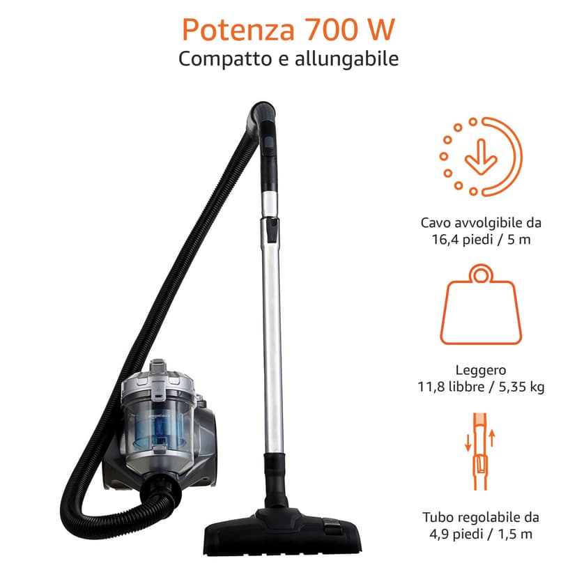 Amazon Basics 15KC-71EU4 Aspirateur sans Sac à Cylindre, Puissant pour Sols Durs et Tapis, Filtre Hepa, Compact et Léger, 700 W, 1,5 L, Noir/Bleu - 4