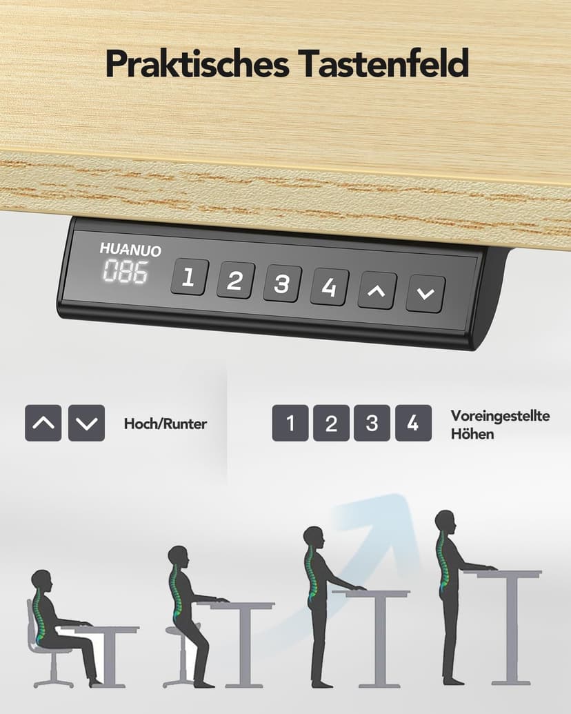 HUANUO Standing Desk Frame, Electric Standing Desk Legs with Brushless Motor, Height-Adjustable Desk Frame with 100kg Compatible with tabletops up to 220 x 90 cm For sit-stand desk frames only - 8