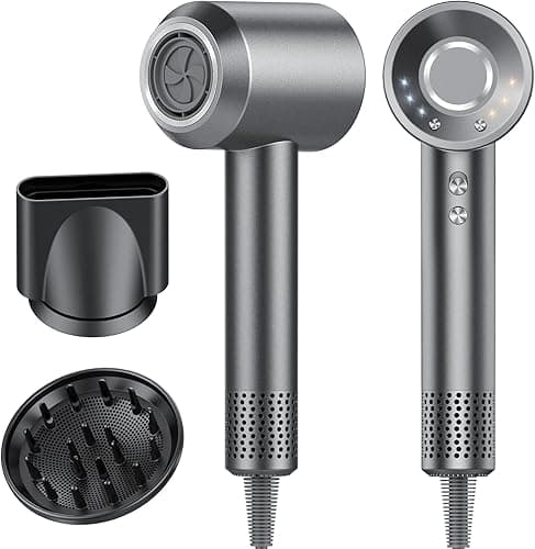 Sèche Cheveux Professionnel Portable 160 000 tr/min Seche Cheveux Ionique avec 5 Milliards d'Ions Négatifs 4 Températures & 3 Vitesses, Faible Bruit Diffuseur Magnétique et Buse Inclus