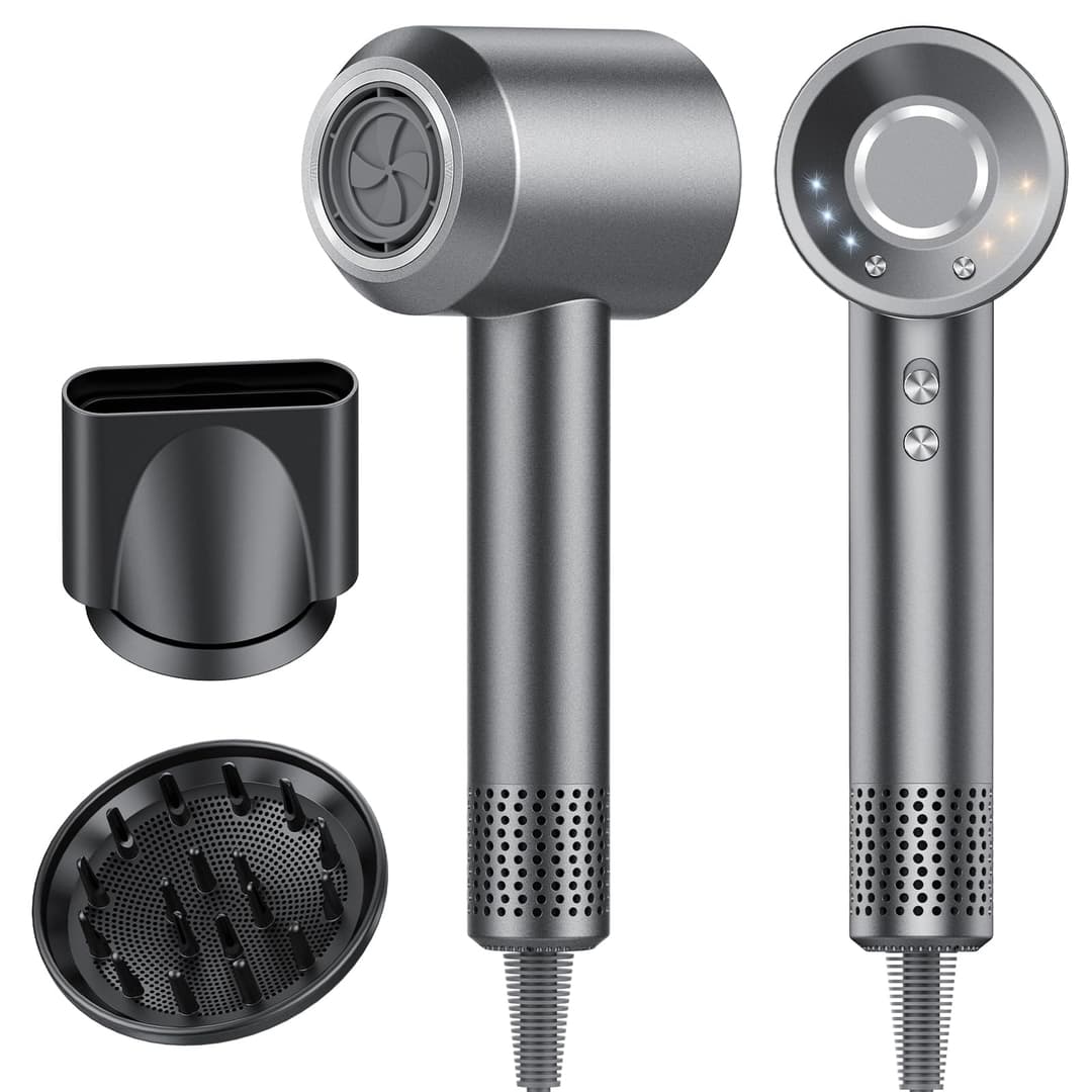 Sèche Cheveux Professionnel Portable 160 000 tr/min Seche Cheveux Ionique avec 5 Milliards d'Ions Négatifs 4 Températures & 3 Vitesses, Faible Bruit Diffuseur Magnétique et Buse Inclus