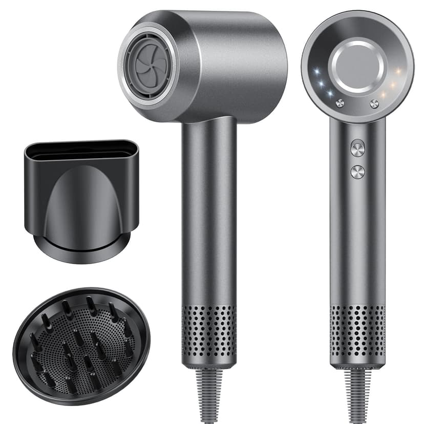 Sèche Cheveux Professionnel Portable 160 000 tr/min Seche Cheveux Ionique avec 5 Milliards d'Ions Négatifs 4 Températures & 3 Vitesses, Faible Bruit Diffuseur Magnétique et Buse Inclus - 1