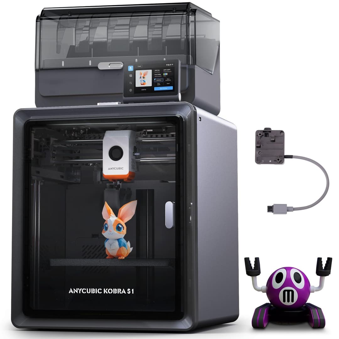 Anycubic Kobra S1 Combo Imprimante 3D, Imprimante FDM Multicolore, 600mm/s Haute Vitesse, Construction CoreXY Fermée, Séchage Actif, LeviQ 3.0, Compatible pour Filament PLA/PLA+/PETG/ASA/ABS