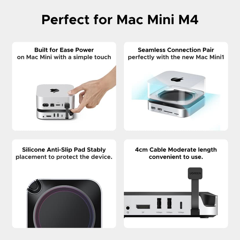 UGREEN Mac Mini M4 Dock with DisplayPort, 8K@120Hz/4K@240Hz Max Display, Up to 8TB M.2 NVMe Enclosure, 4x USB-A and 1x USB-C Data ports, 170MB/s SD/TF Card Reader, 3.5mm Audio for Mac Mini M4 / M4 Pro - 9