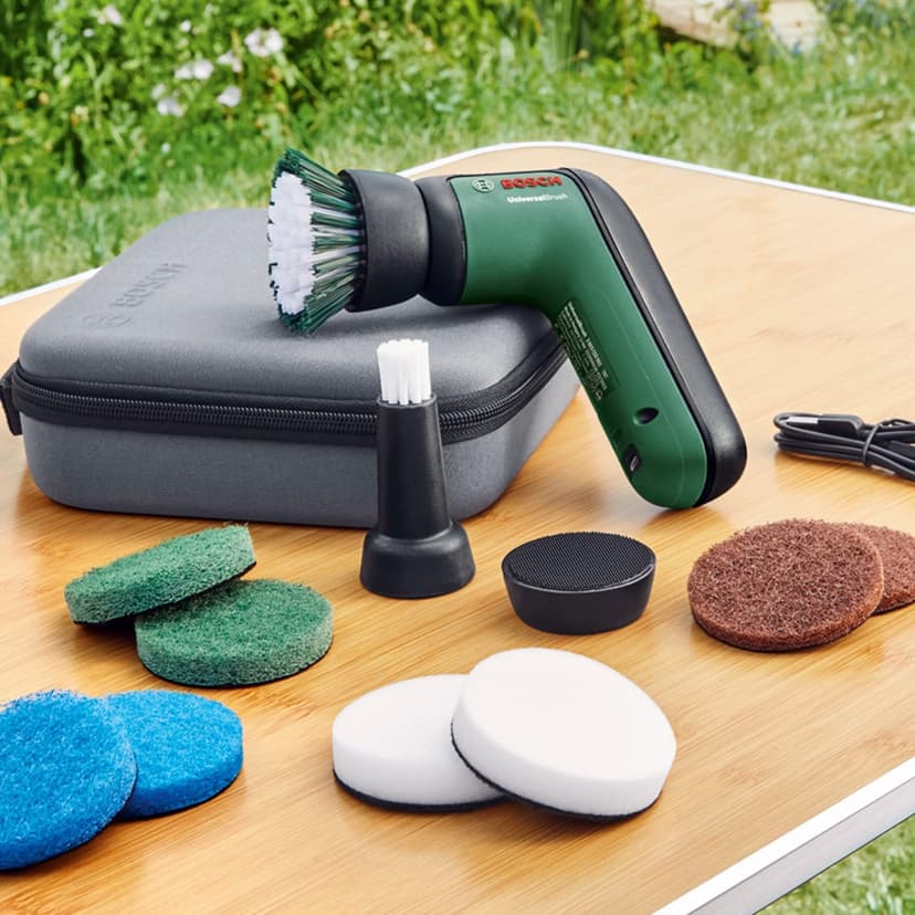 Bosch Electric Cleaning Brush Set UniversalBrush (for Bathroom Tiles, Kitchen Stove, Pans, Pots and More; 10 Cleaning Attachments Included; 3.6V Integrated Battery; Micro-USB Cable; in Soft Bag) - 2