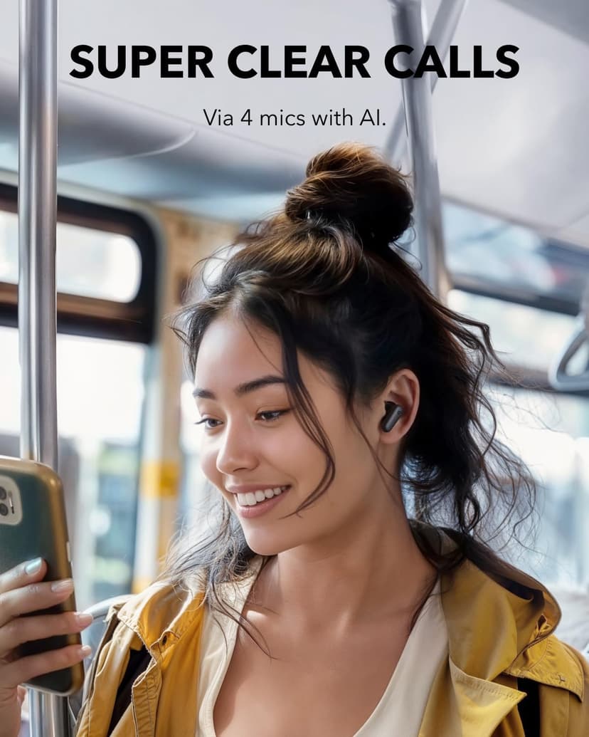 Soundcore Ecouteurs Bluetooth sans Fil P30i by Anker, Écouteurs sans Fil Reduction de Bruit Forte et Intelligente, Basses Puissantes, 45H d'autonomie, Étui 2-en-1 et Support pour téléphone, IP54 - 2