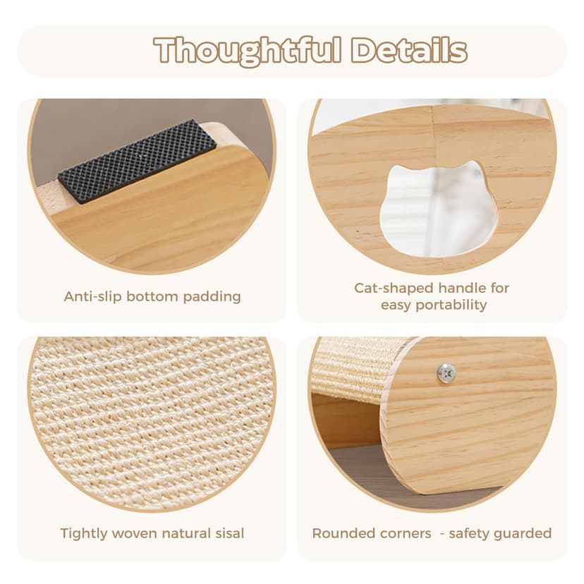 Avont Sisal Cat Scratcher Bed, Natural Solid Wood Scratch Lounger, No Mess Scratching Chair Couch for Indoor Cats -Large - 3