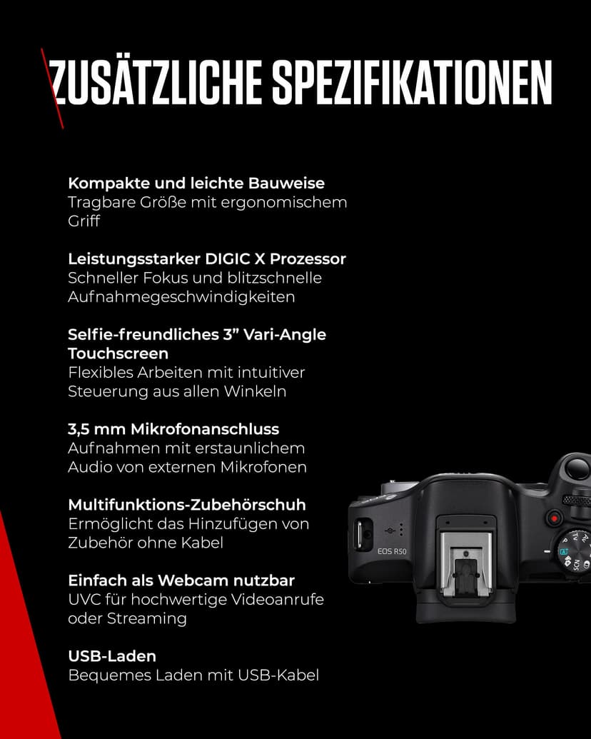 Canon EOS R50 Appareil Photo Hybride + Objectif RF-S 18-45mm is STM - Appareil Photo numérique avec autofocus + détection de scène et des Visages, Animaux véhicules Vidéo 4k, 15 Images par Sec - Noir - 9
