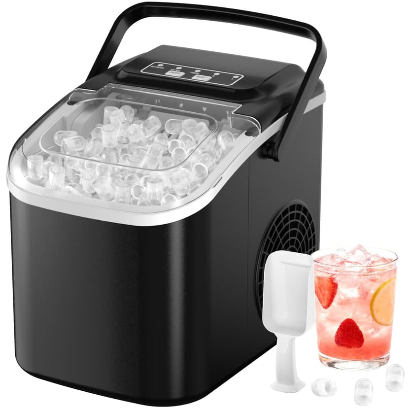Acmeenjoy Ice Cube Machine 12 kg/24 H, Small Ice Cube Machine, 1.2 L, Self-Cleaning Ice Maker with Handle Ice Cube Basket/Shovel, 8 Ice Cubes in 6-8 Minutes, for Kitchen/Office/Party/Office, RV, Black - 1