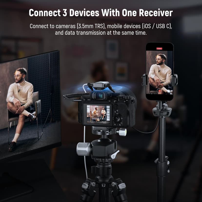 NEEWER CM28 Max Wireless Lavalier Microphone System with Charging Case 48KHz/24Bit Lossless Float Recording Noise Cancellation 8GB Storage 25Hrs Battery 300m Range for iPhone iPad Android Camera PC - 2