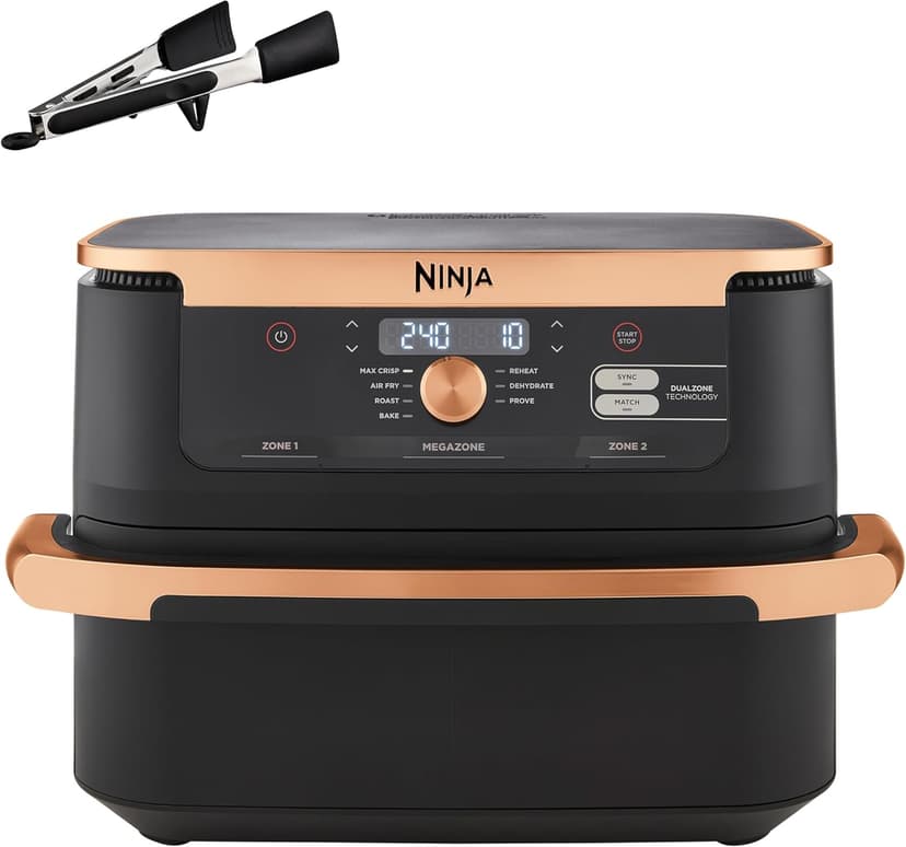 Ninja Foodi FlexDrawer 10.4L Oil-Free Fryer, 7 Modes, Roast, Bake, Non-Oil Frying, Crispy, Warm, Dehydrate, Rise, XL, Savings, DualZone Black/Copper OL750EUDBCP - 1