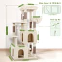 Globlazer Beige Scratching Post for Adult Cats Stable with Large Base 72 x 45 cm, 2 Cave, Padded Platform, Basket, Scratching Post 156 cm High for Cat Resting Play Indoor (F61, Beige) - 7