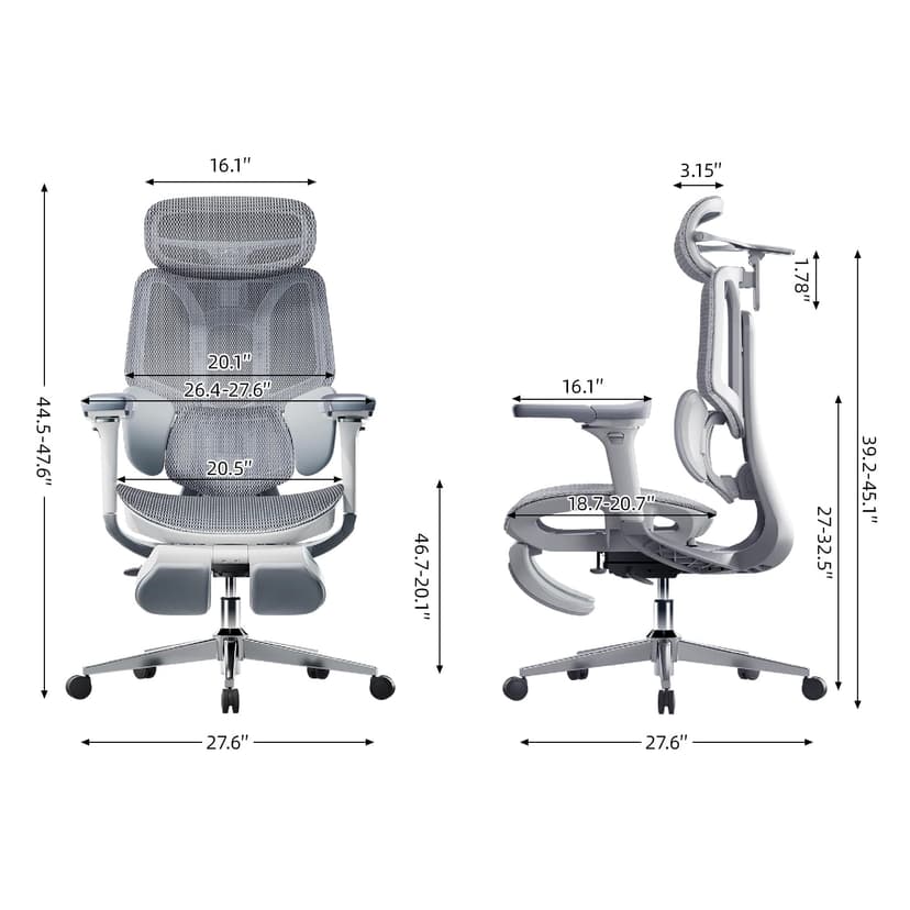 Hbada E3 Pro Fauteuil de Bureau Ergonomique, Système Lombaire Dynamique 3 Zones, Accoudoirs Réglables 6D, Tête avec Réglage 4D, Gris avec Repose-Pieds - 9